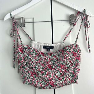 Lulus Floral Bustier Crop with Tie Straps